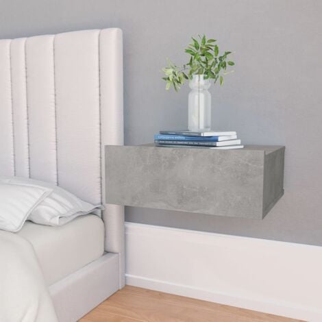 MAISONCHIC Juego de 2 Mesitas de noche flotante para Dormitorio Mesas auxiliares aglomerado gris hormigón 40x30x15cm ES68576A