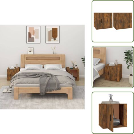 Juego de 2 Mesitas de noche para Dormitorio  Mesas auxiliares  color roble ahumado 50x39x47 cm ES65114A