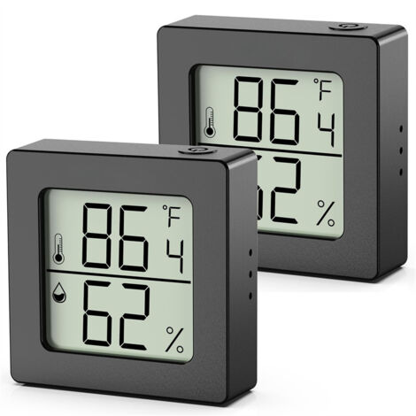 Juego de 2 mini higrómetros digitales, termómetros de interior, higrómetros, termómetros de ambiente, para invernaderos y sótanos, negro.