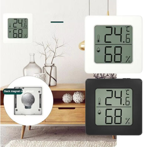 Juego de 2 mini medidores de temperatura y humedad de interior, medidor de temperatura, pantalla digital electrónica, temperatura y humedad, blanco y negro.