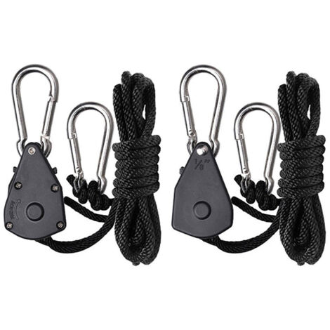 Juego de 2 mosquetones ajustables de trinquete de 3,2 mm (1/8 de pulgada) para correas de sujeción de alta resistencia, con capacidad de 68 kg (150 lb), ideales para lámparas de cultivo y equipaje.