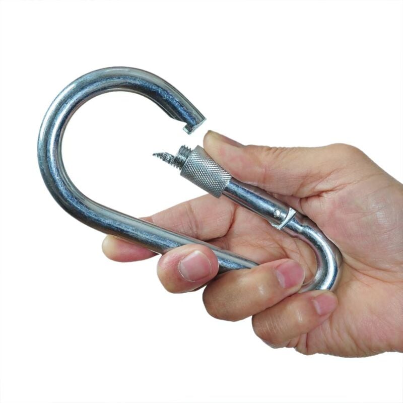 Juego de 2 mosquetones grandes con cierre de rosca, 13 mm x 160 mm de largo, carga de trabajo 600 kg, para actividades deportivas y trabajos pesados