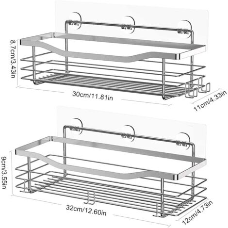 Juego de 2 organizadores adhesivos para ducha SteelHold con 5 ganchos, estante de pared de acero inoxidable, no requiere perforación, para baño y cocina, ahorra espacio.