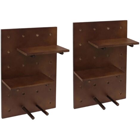 Juego de 2 paneles decorativos modulares para pared de cocina/portavasos 60 x 40 x 1,5 cm con estantes ajustables madera marrón 040009086