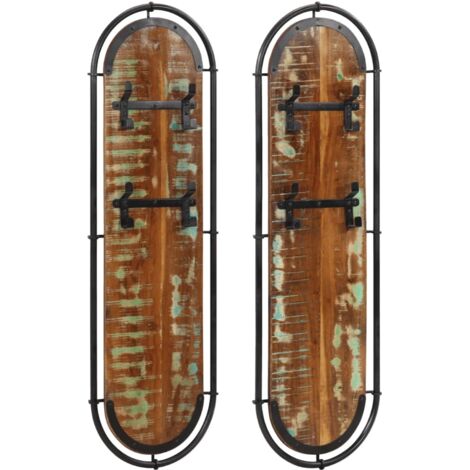 Juego de 2 percheros de pared ahorradores de espacio 34 x 110 cm diseño único en madera maciza marrón 020057622