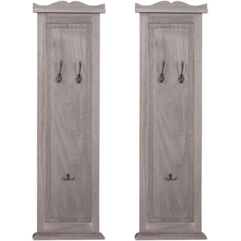 Juego de 2 percheros de pared con paneles y 3 ganchos 109 x 28 x 4 cm en madera envejecida marrón grisáceo 040007419