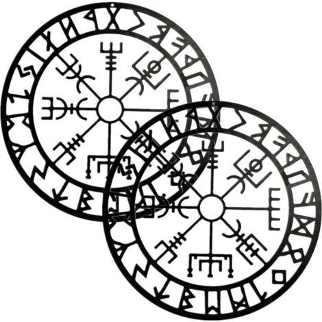 Juego de 2 piezas de arte de pared de metal estilo vikingo KZQ - Decoración de pared de metal antiguo - Ideal para sala de estar, dormitorio, baño y hogar - Arte de pared de metal negro