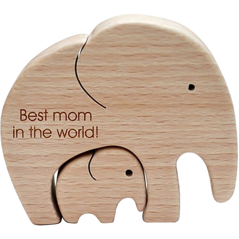 

Juego de 2 piezas de elefante de madera elefante madre elefante nino adorno de escritorio mejor mama en el mundo regalos del dia de la madre, Beige,