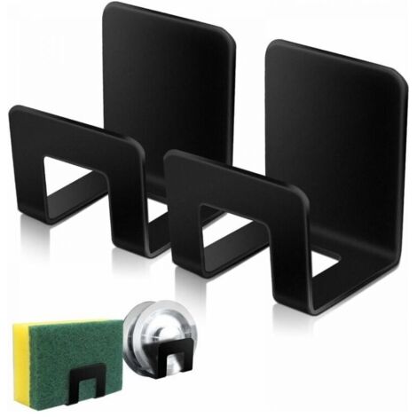 Juego de 2 portaesponjas para fregadero de cocina, de acero inoxidable SUS304, impermeable, de secado rápido y con adhesivo fuerte, color negro