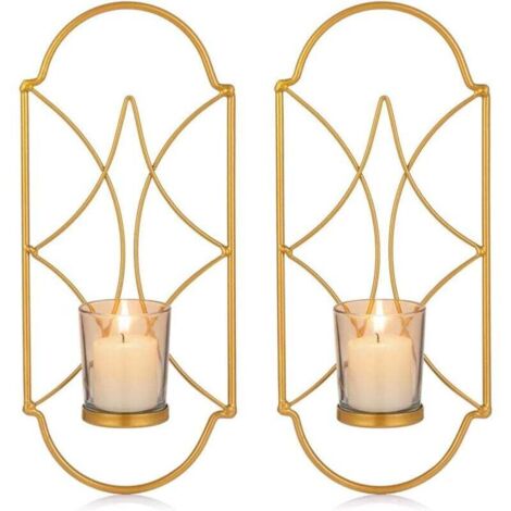 Juego de 2 portavelas candelabro de pared portavelas de metal para montaje en pared, portavelas para decoración de pared dormitorio baño sala de estar,