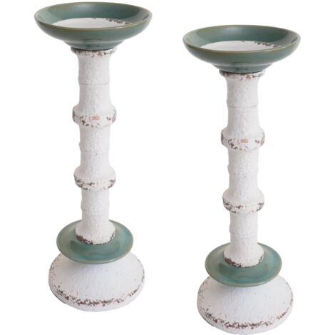 Juego de 2 portavelas de diseño vintage en metal cerámico, altura 36 cm 040007290