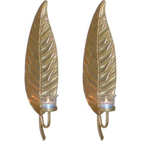 Juego de 2 portavelas de pared en metal dorado – Con cristales cilíndricos 13x8x44 cm DEC050037