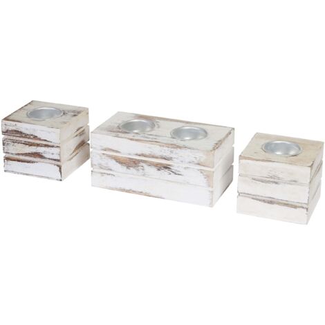 Juego de 2 portavelas decorativos de madera diseño escandinavo 7 x 7,5 x 8 cm acabado paulownia marrón natural 040011383