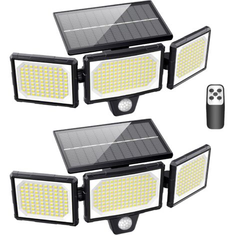 [Juego de 2] Potentes luces solares para exteriores: foco solar de exterior de 304 LED con sensor de movimiento, iluminación de gran angular de 320°, aplique solar de pared para exteriores IP65