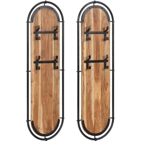 Juego de 2 prácticos percheros de pared 34 x 110 cm ahorradores de espacio diseño moderno en madera de acacia marrón 020057621