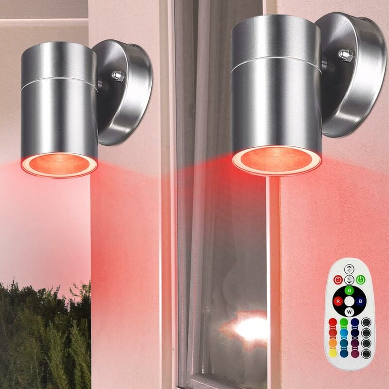 

Juego de 2 focos de pared de acero inoxidable LED RGB con control remoto, lámparas para exteriores, luces de fachada, regulables