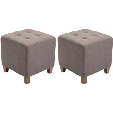 Juego de 2 pufs cuadrados de tela color topo con patas de madera 45x45 cm – Elegante asiento capitoné 100006249