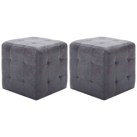 Juego de 2 pufs reposapiés taburete acolchado 30 x 30 x 30 cm PVC aspecto ante gris DEC029933