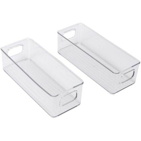 Juego de 2 recipientes apilables de plástico transparente con asas para guardar alimentos en el refrigerador, la despensa y la cocina.