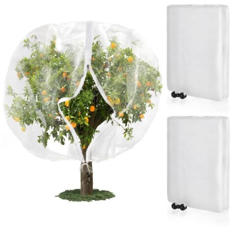 Juego de 2 redes protectoras de 1,8 x 1,8 m – protección contra insectos, pájaros, ciervos y ardillas, con cierre de cremallera y cordón, para árboles frutales, flores, huertos y jardines.