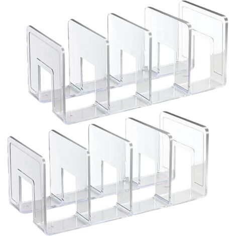 Juego de 2 revisteros acrílicos de 32 cm con 4 compartimentos, revistero A4, contenedor de archivo para carpetas, papelería, material de oficina (transparente)