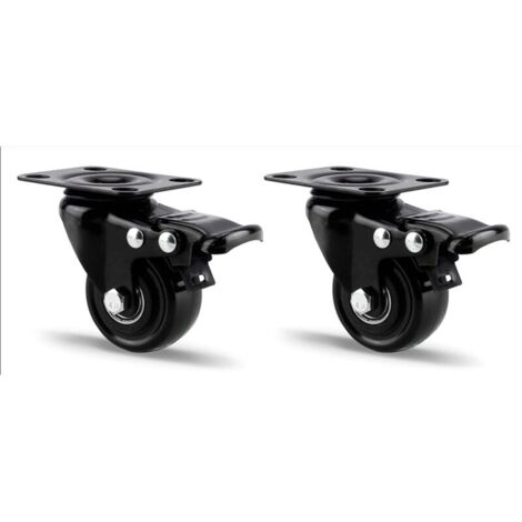 Juego de 2 ruedas giratorias de 50 mm con freno, ruedas para muebles, ruedas de transporte de hasta 300 kg, placas de ruedas industriales resistentes para uso interior y exterior - negras