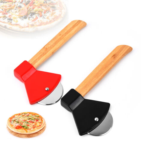 Juego de 2 ruedas para pizza: cuchillo con forma de hacha y pala para pizza (rojo y negro)
