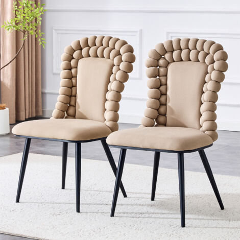 Juego de 2 silla de comedor respaldo alto cadena de bolas diseño artístico tapizado terciopelo color camel claro