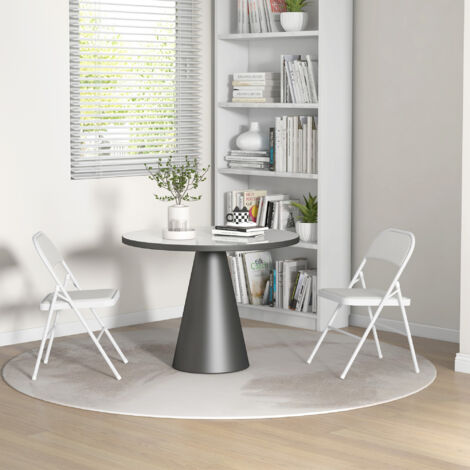 Juego de 2 Sillas Abatibles con Respaldo y Estructura de Acero para Oficina Estudio 45x46x78 cm Blanco