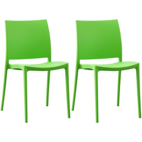 Juego de 2 sillas apilables de plástico de diseño en color verde resistente a los rayos UV para jardín terraza e interior 100007911