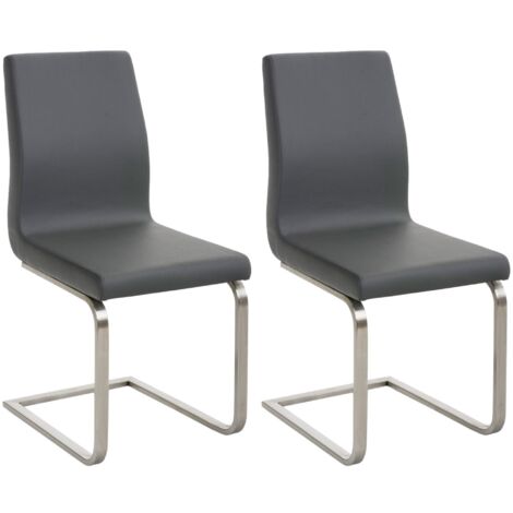 Juego de 2 sillas comedor cocina sala de espera en PVC gris y patín de acero inoxidable 100001597