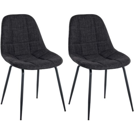Juego de 2 sillas cuadradas con costuras decorativas, asiento de tela gris oscuro y patas de metal negro mate 100001670