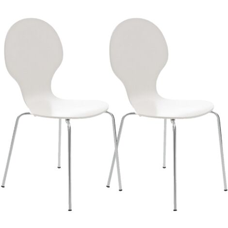 Juego de 2 sillas de cocina comedor apilables con respaldo redondeado en madera blanca y metal cromado 100003085