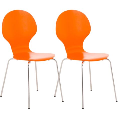 Juego de 2 sillas de cocina comedor apilables con respaldo redondeado en madera naranja y metal cromado 100003088