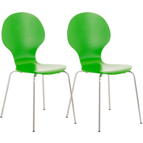 Juego de 2 sillas de cocina comedor apilables con respaldo redondeado en madera verde y metal cromado 100003086