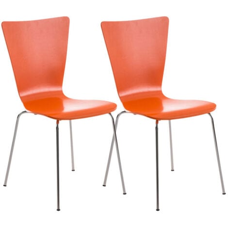 Juego de 2 sillas de cocina comedor apilables en madera de color naranja y estructura estable con cuatro patas de metal 100003078