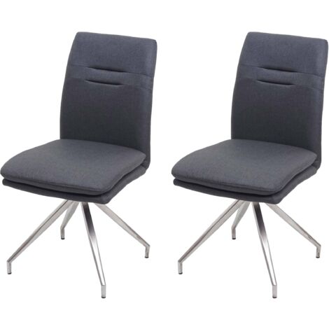 Juego de 2 sillas de cocina comedor de diseño moderno de acero inoxidable y tela cepillada gris oscuro 040000242