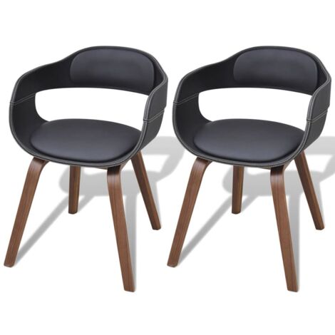 Juego de 2 sillas de cocina comedor en madera curvada y sintética negra CDS020793