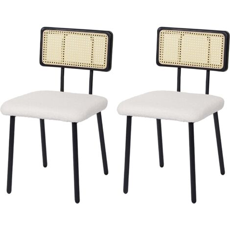 Juego de 2 sillas de cocina comedor en madera de polirratán metálico y tela/lazo textil blanco CDS04800