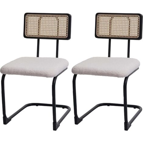 Juego de 2 sillas de cocina comedor en madera ratán metal tela/textil rosa rizado CDS04491