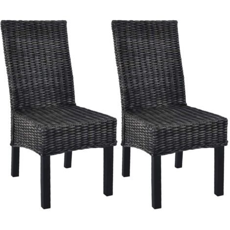 Juego de 2 sillas de cocina comedor Kubu ratán y madera de mango negras CDS020810