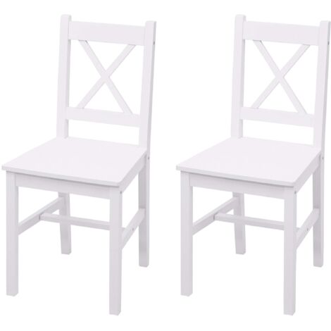 Juego de 2 sillas de cocina de diseño rústico en madera de pino blanco 040007353