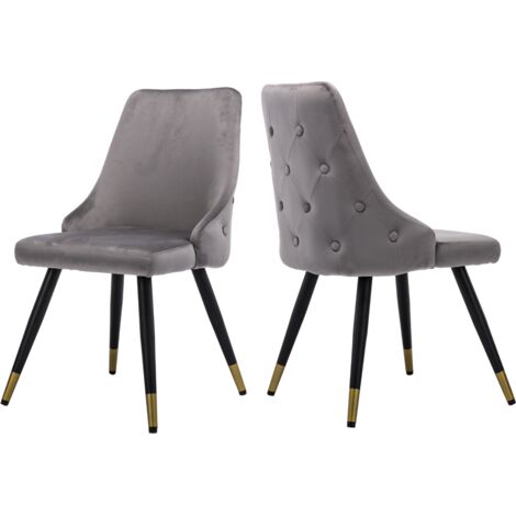 Juego de 2 Sillas de Cocina Retro de Terciopelo con Respaldo de Diseño Acolchado con Botones para El Hogar Sala de Estar Restaurante, Gris, Wahson