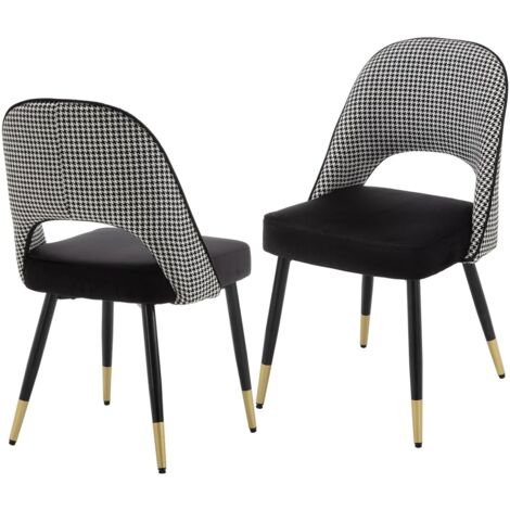 Juego de 2 Sillas de Cocina Tapizadas en Terciopelo con Respaldo Hueco para Comedor Salón Restaurante, Amarillo, Wahson