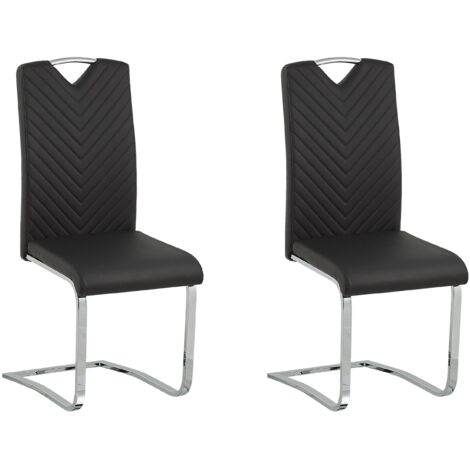 Juego de 2 sillas de comedor asiento tapizado en piel sintética negra sala de conferencias en voladizo con respaldo alto moderno Picknes