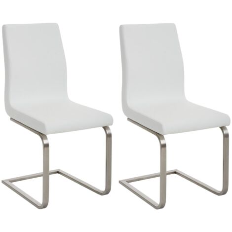 Juego de 2 sillas de comedor cantilever de PVC blanco con patas de trineo de acero inoxidable 100001596