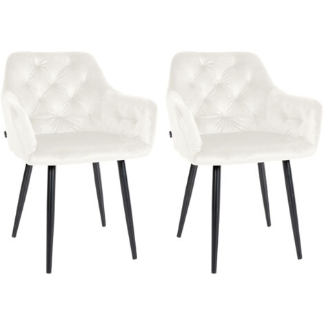 Juego de 2 sillas de comedor cómodas y de diseño en terciopelo crema y metal negro 100001626