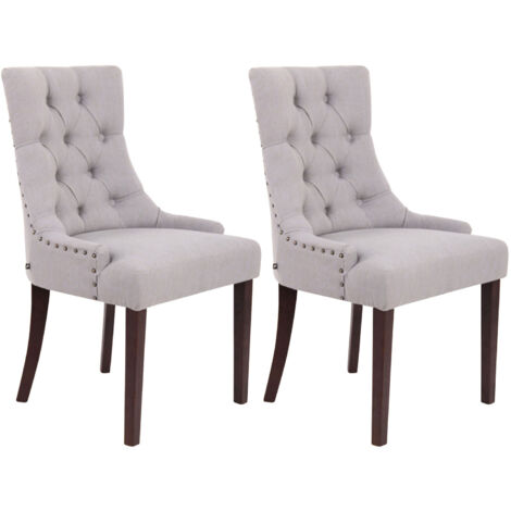 Juego de 2 sillas de comedor con botones decorativos, asiento de tela gris, patas oscuras 100001518