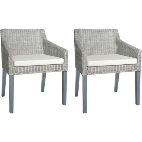 Juego de 2 sillas de comedor con cojines color crema, estructura de ratán gris natural DEC025467