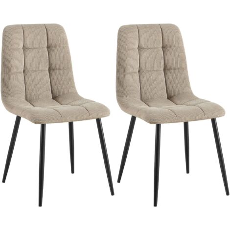 Juego de 2 sillas de comedor con costuras cuadradas decorativas en pana color topo y metal negro 100007545